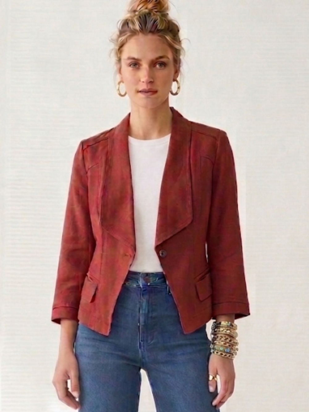 White House Black Market Structured Cropped Linen Blend Blazer